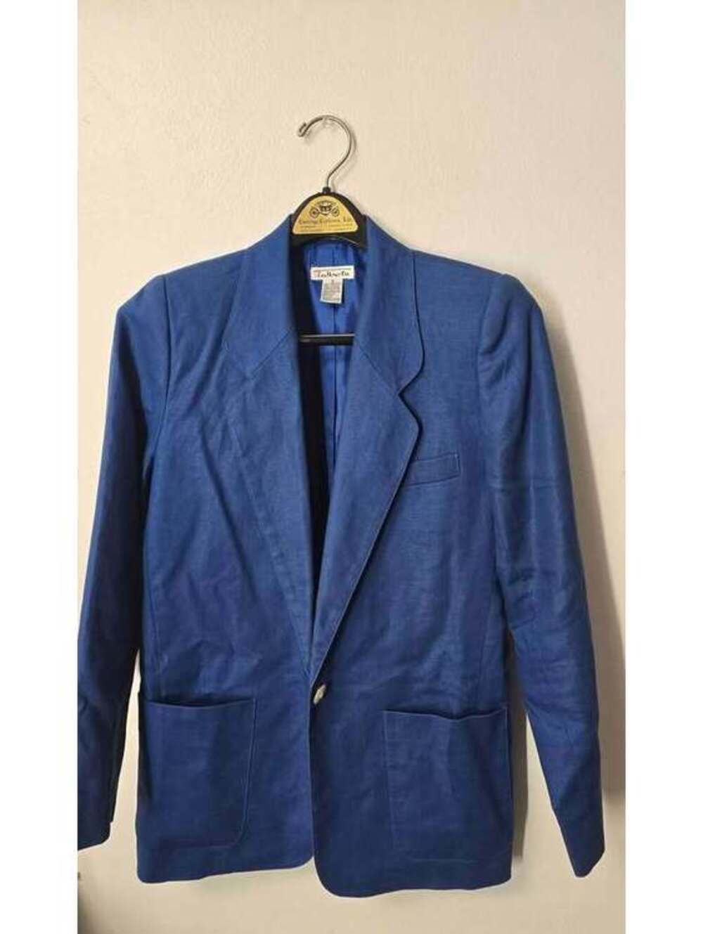 Vintage Talbots Blue 100% Linen Blazer Jacket Size 8, Made in Hong Kong